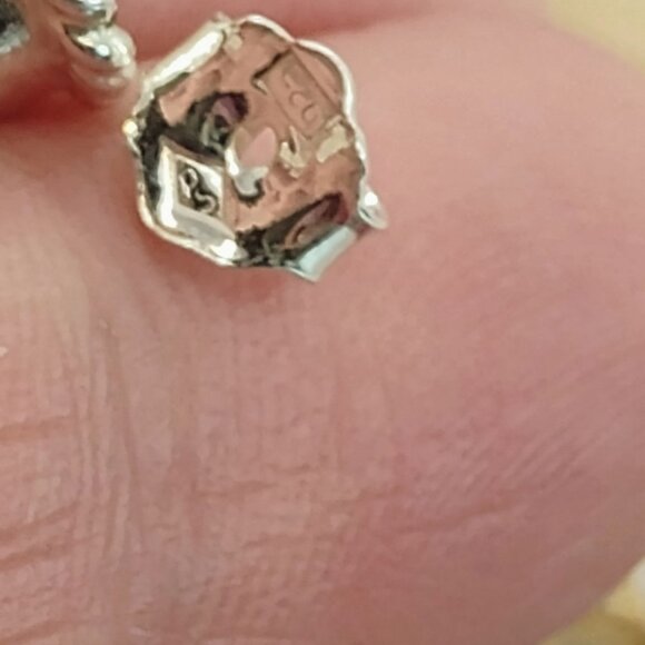 Sterling Silver Round Baltic Amber Stud Earrings w/ Twisted Rope Edge 1/3" - Picture 5 of 6